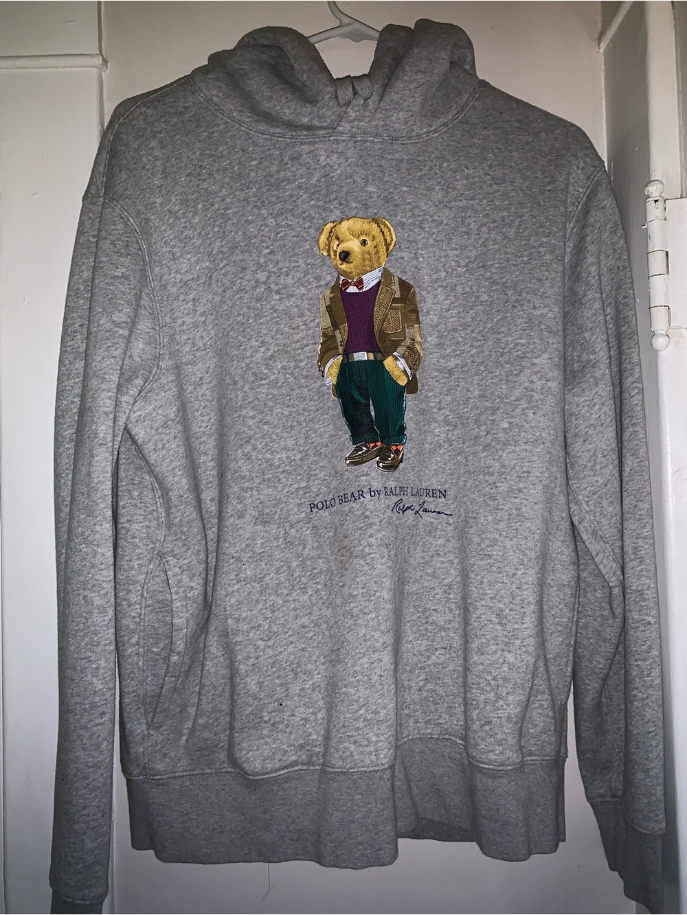 Ralph Lauren Gray Hoodie with Embroidered Polo Bear Motif